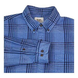 Blake Shelton Lands End Flannel Button-Down Shirt Mens Blue Plaid Cotton Size L